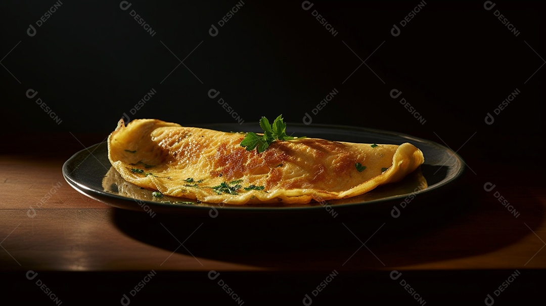 Omelete um prato sobre uma mesa de madeira