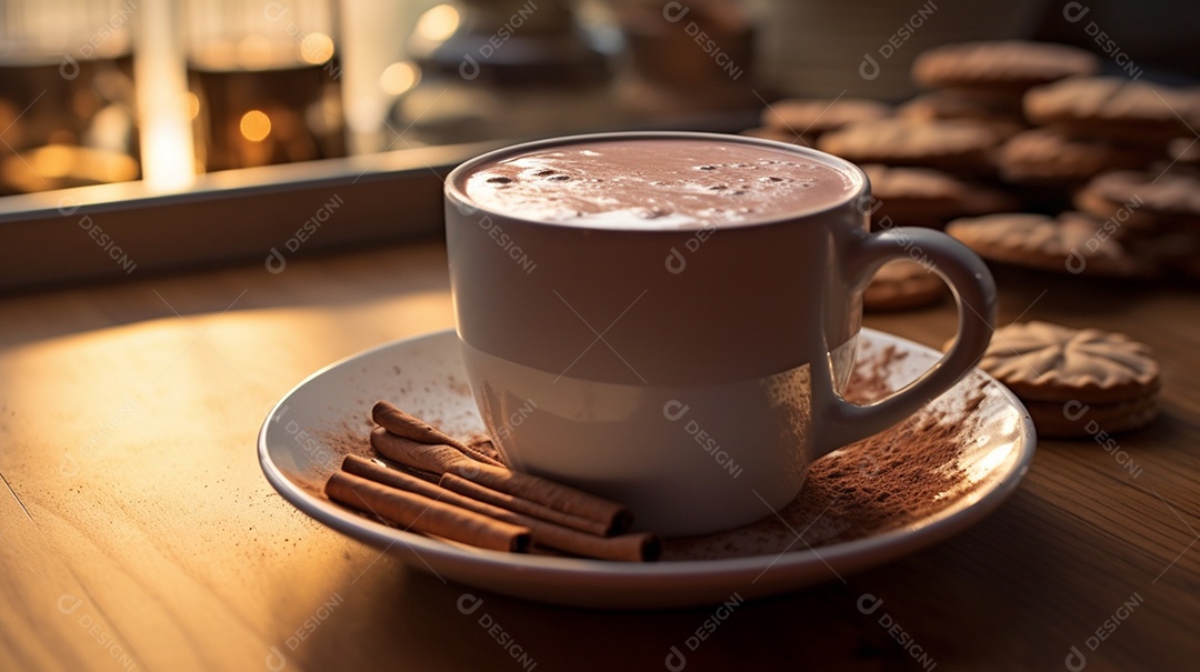 Xícara de café sobre uma mesa de madeira