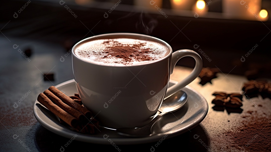 Xícara de café sobre uma mesa de madeira