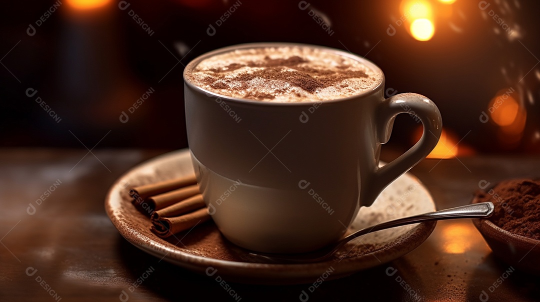 Xícara de café sobre uma mesa de madeira