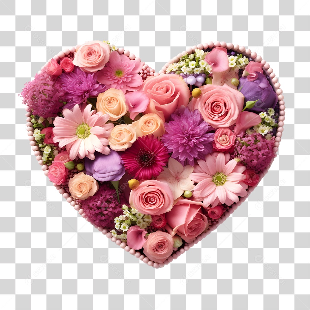 Flores Formando Coração PNG Transparente