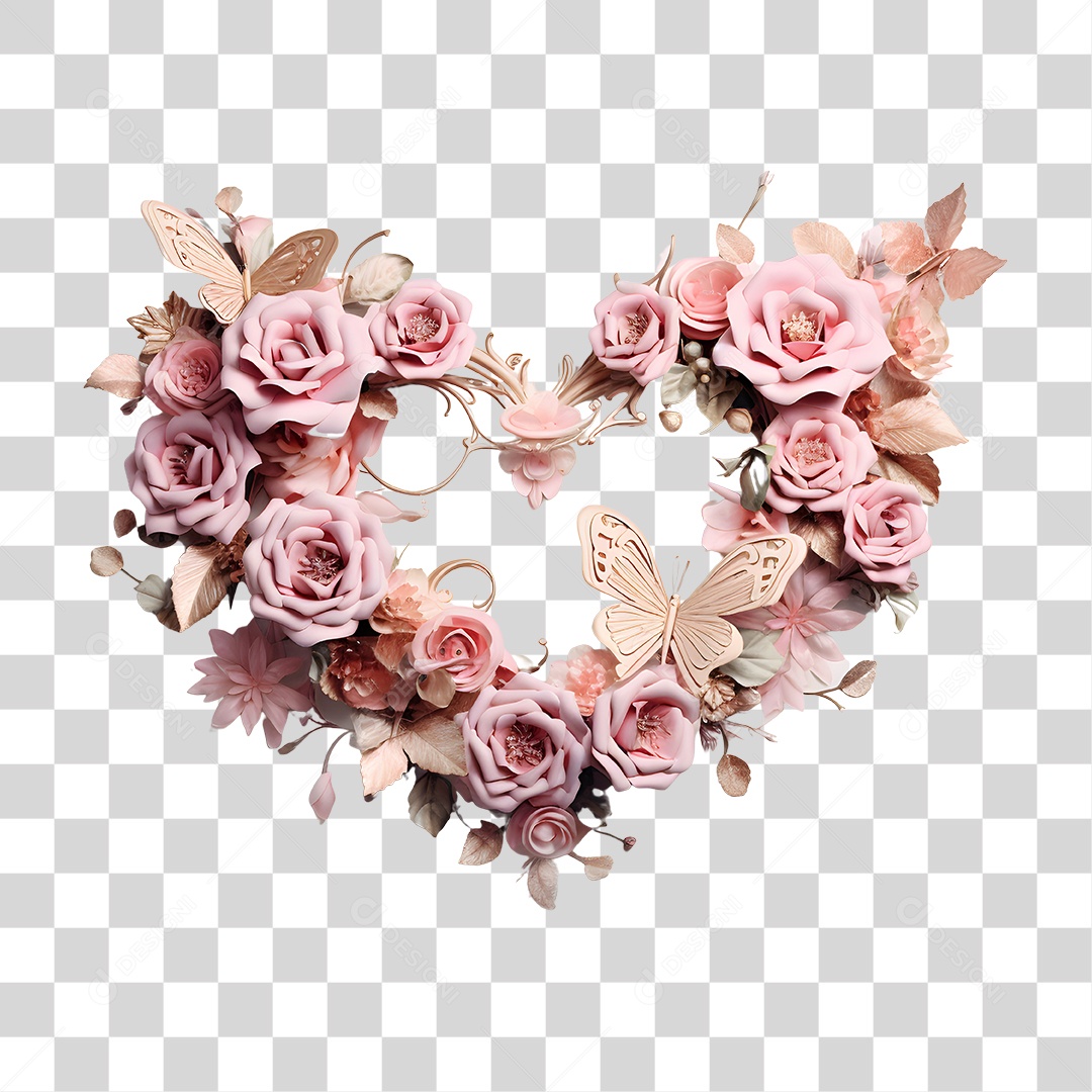 Flores Formando Coração PNG Transparente