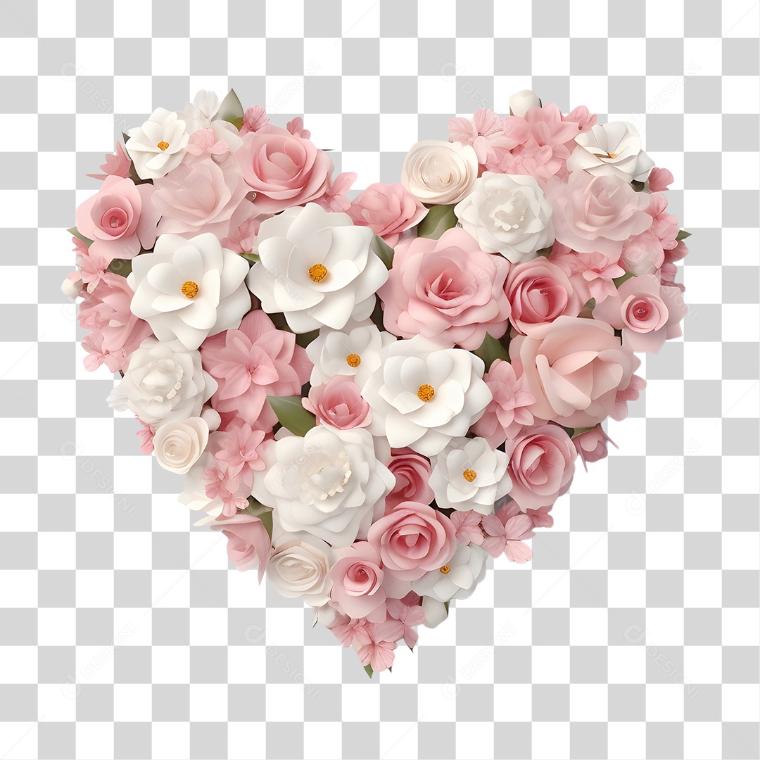 Flores Formando Coração PNG Transparente