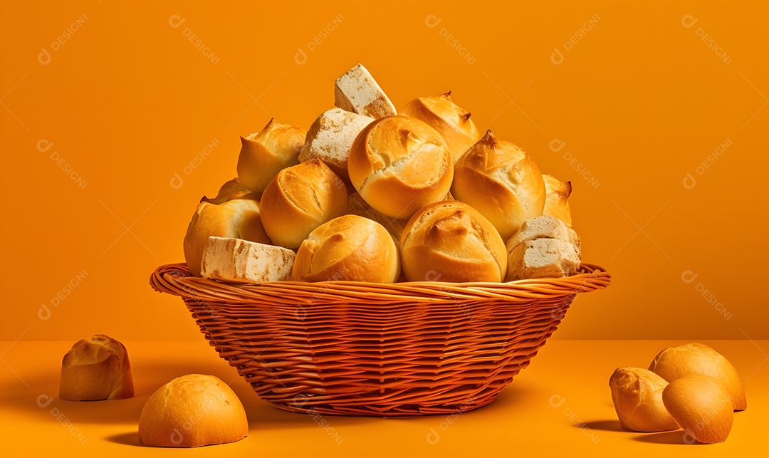 Cesta De Pão Em Fundo Laranjado