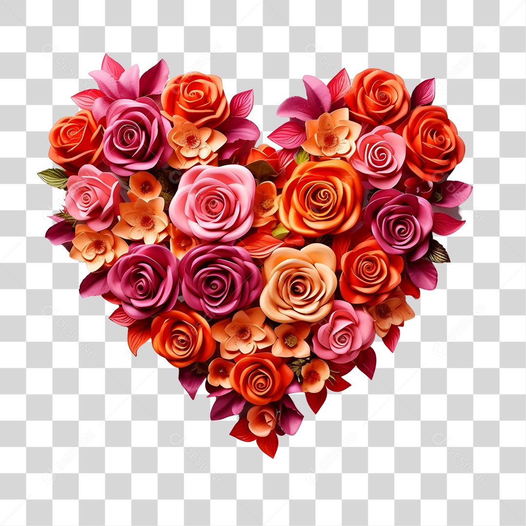 Flores Formando Coração PNG Transparente
