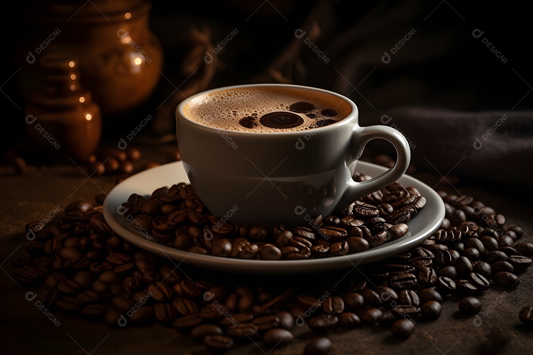 Xícara de café sobre uma mesa de madeira