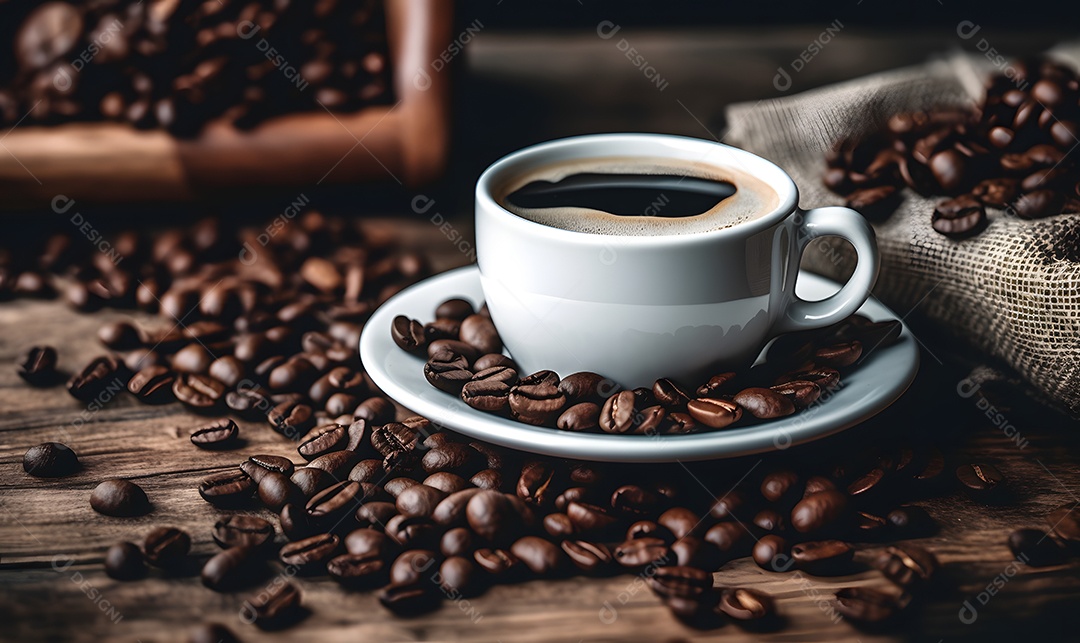 Xícara de café sobre uma mesa de madeira
