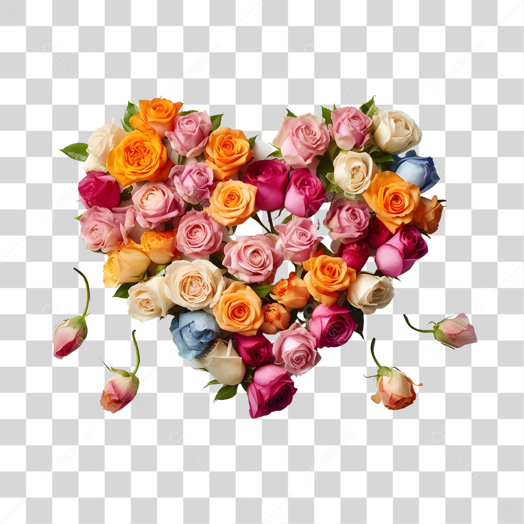 Flores Formando Coração PNG Transparente