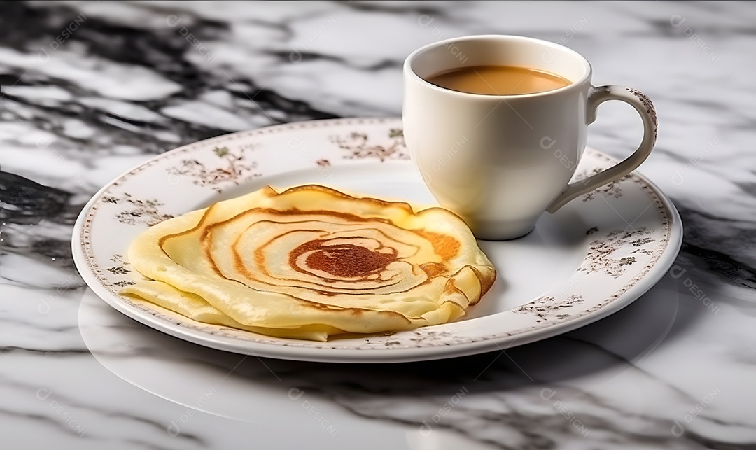 Xícara de café ao lado de bolos sobre uma mesa de café da manhã
