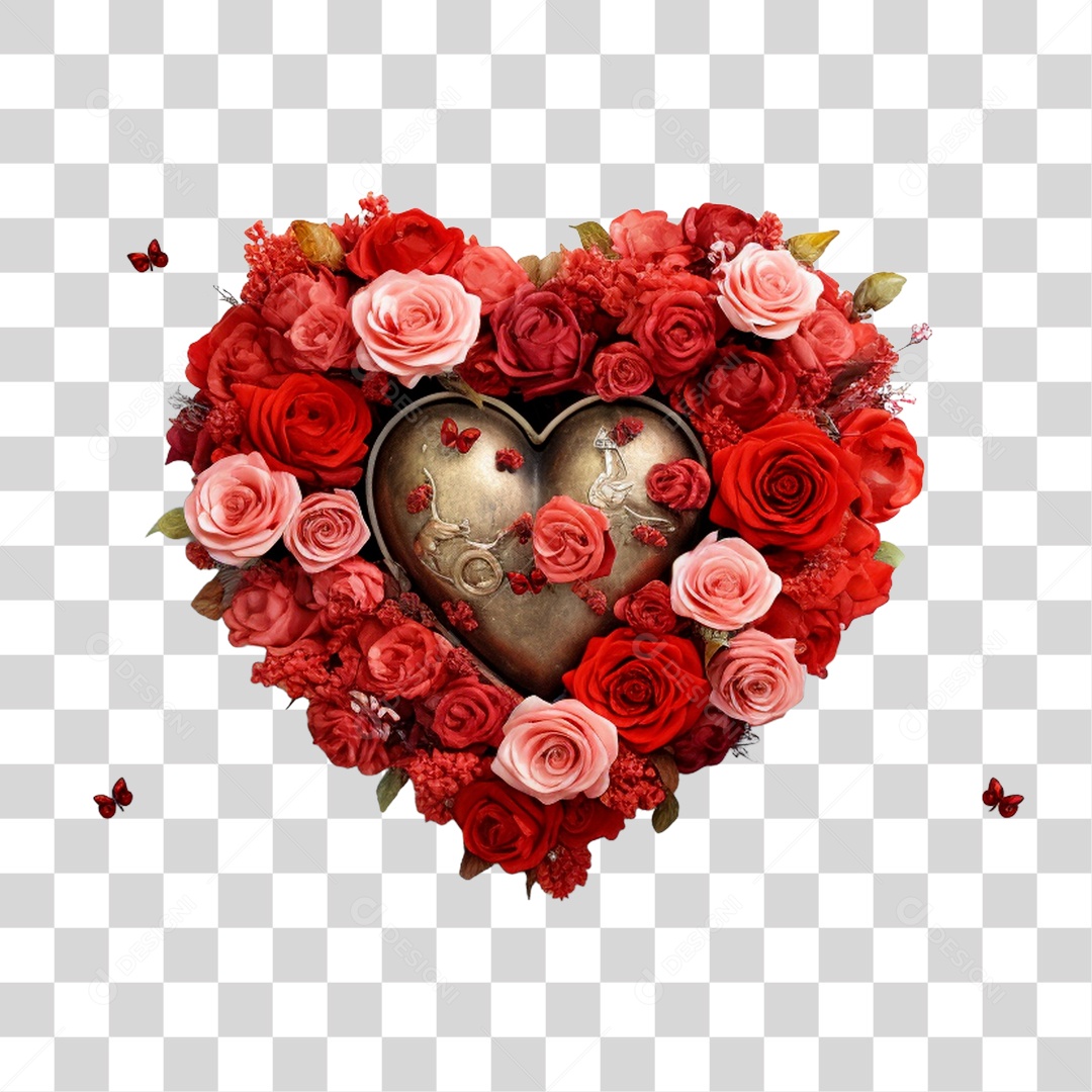 Flores Formando Coração PNG Transparente