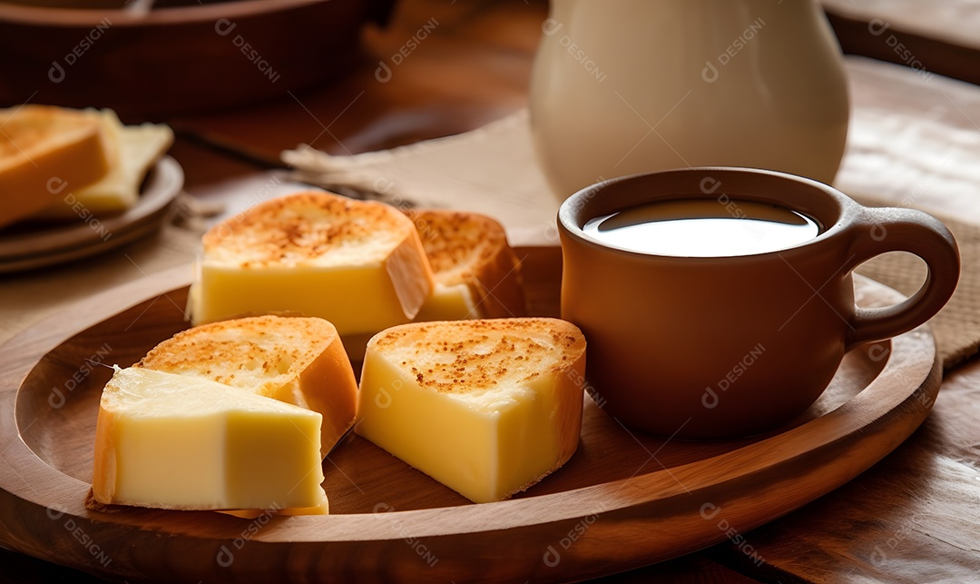 Mesa de café da manhã com bolos assado e frescos