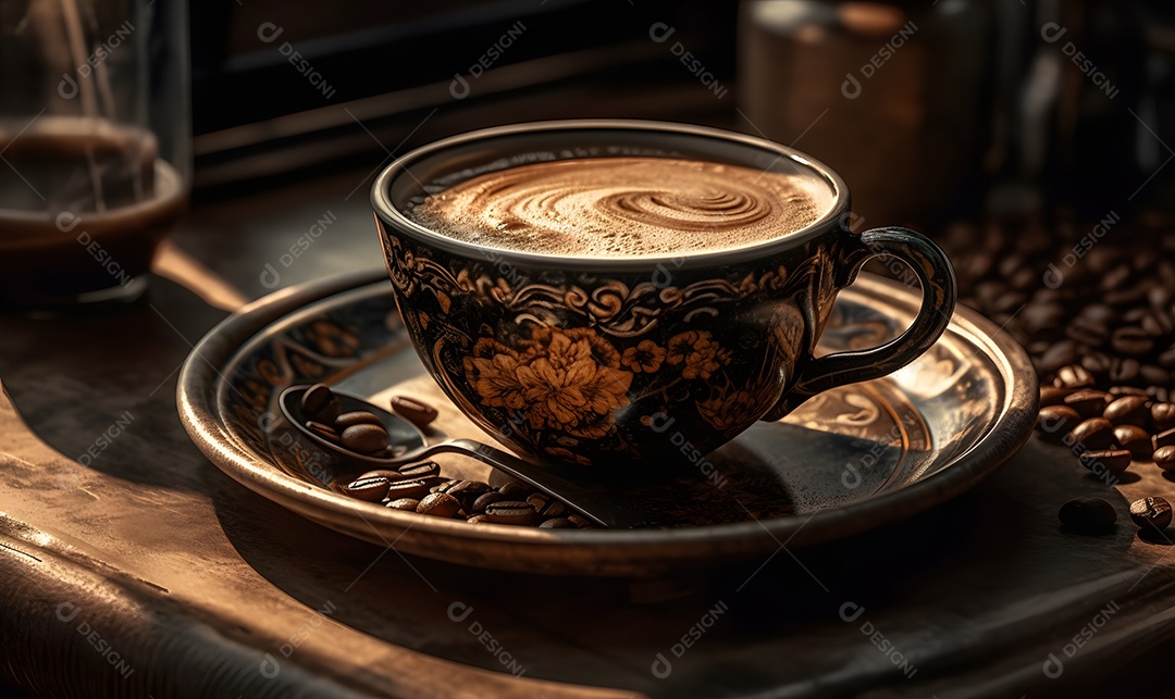 Xícara de café sobre uma mesa de panificadora