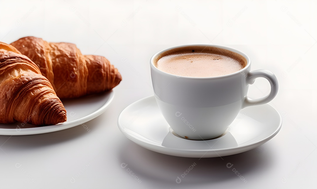 Xícara De Cappuccino e Pão Sobre A Mesa