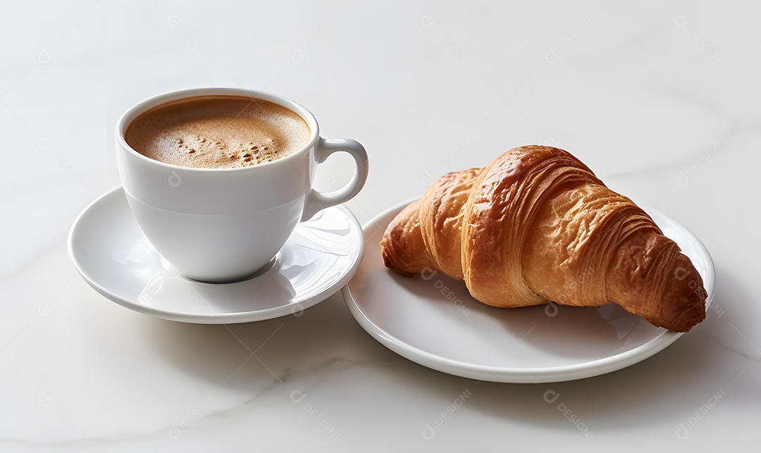 Xícara De Cappuccino e Pão Sobre A Mesa