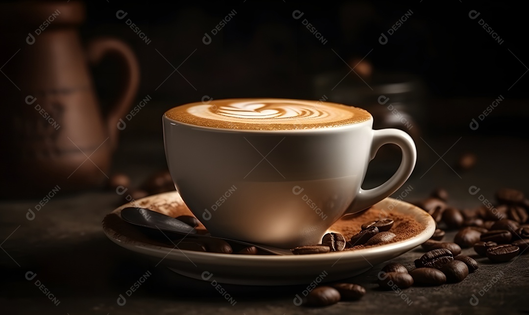 Xícara de café sobre uma mesa de padaria