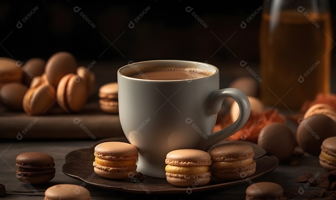 Xícara de café sobre uma mesa de padaria