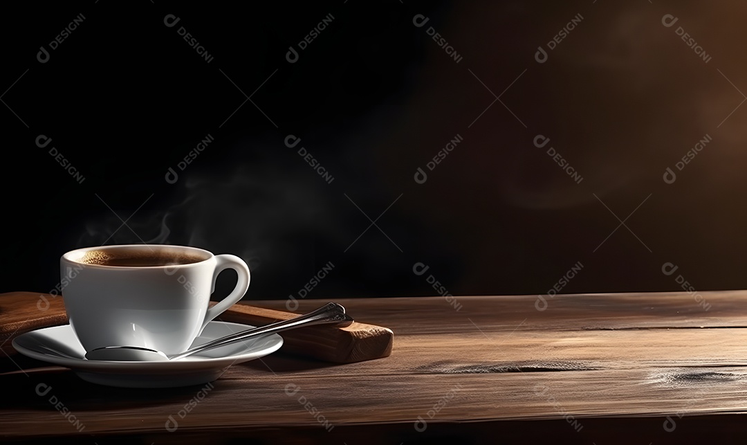 Xícara de café sobre uma mesa de padaria