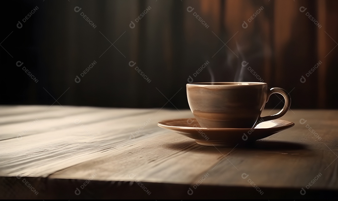 Xícara de café sobre uma mesa de padaria