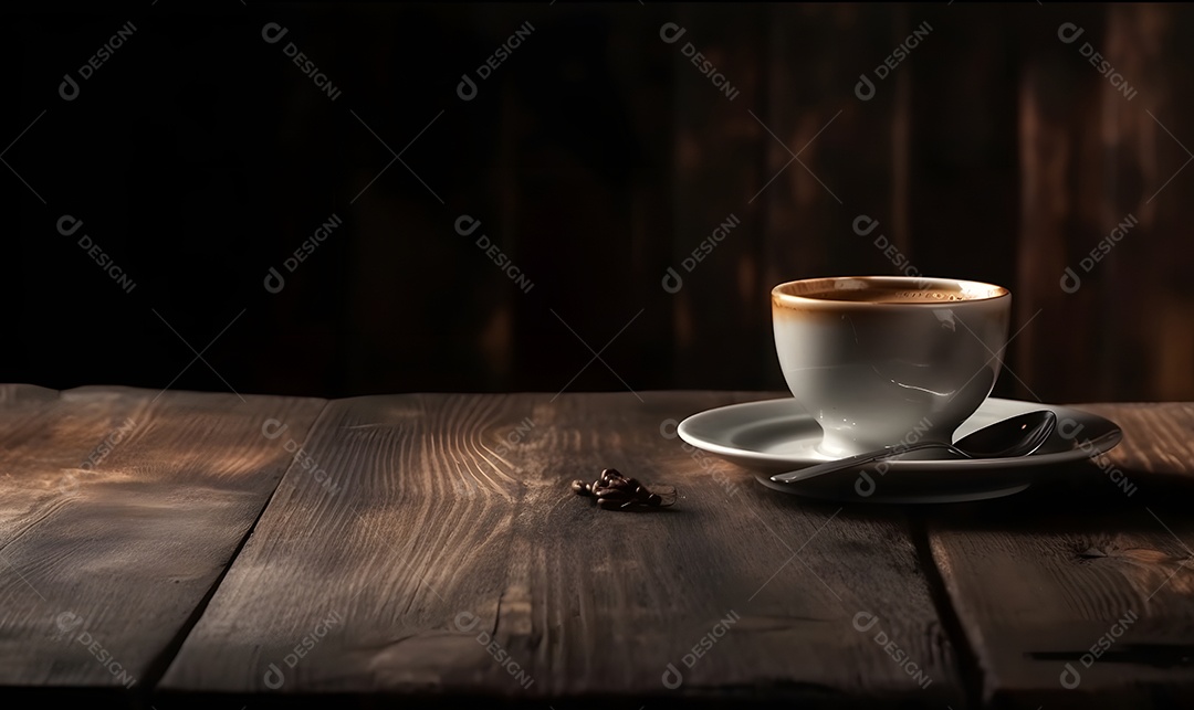Xícara de café sobre uma mesa de madeira