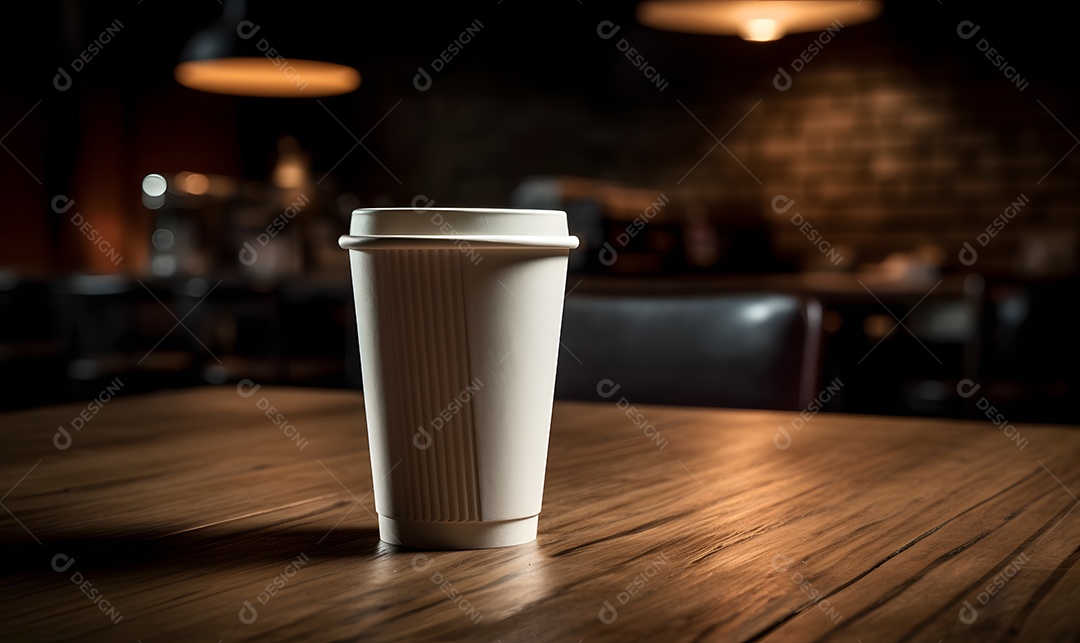 Xícara de café sobre uma mesa de madeira