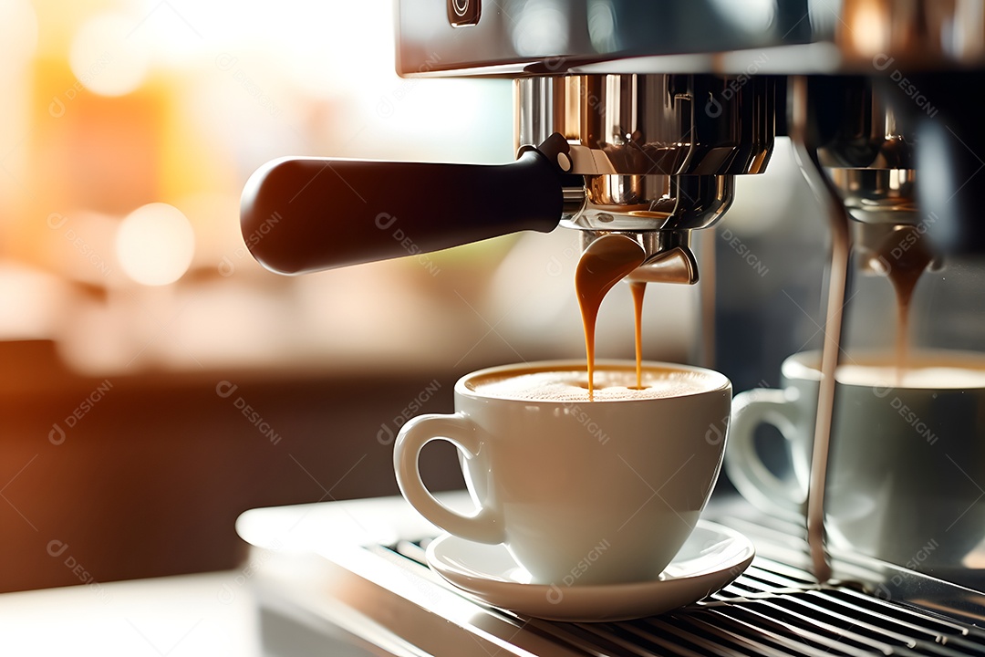 Xícara de café sobre uma cafeteria