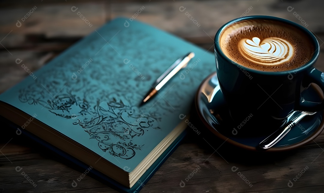 Xícara de café sobre fundo livro aberto