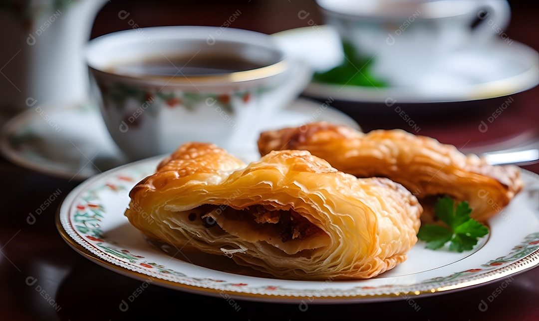 Pães recheado sobre prato em uma mesa de madeira