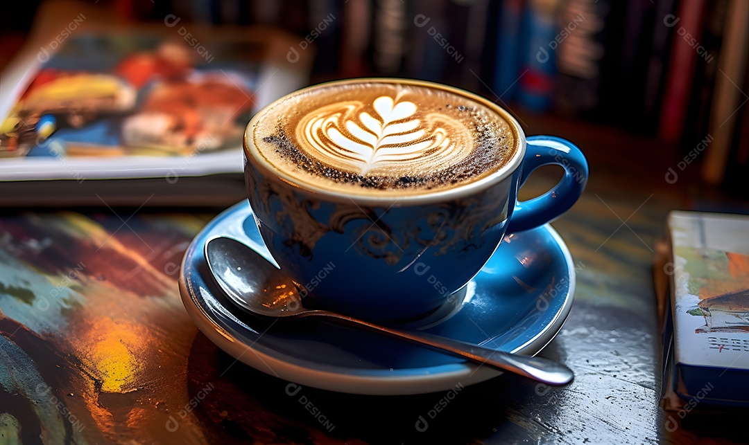 Xícara de café sobre uma mesa de madeira