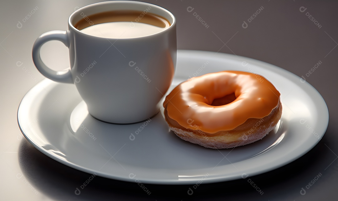 Rosca donuts sobre um prato ao lado de xícara de café