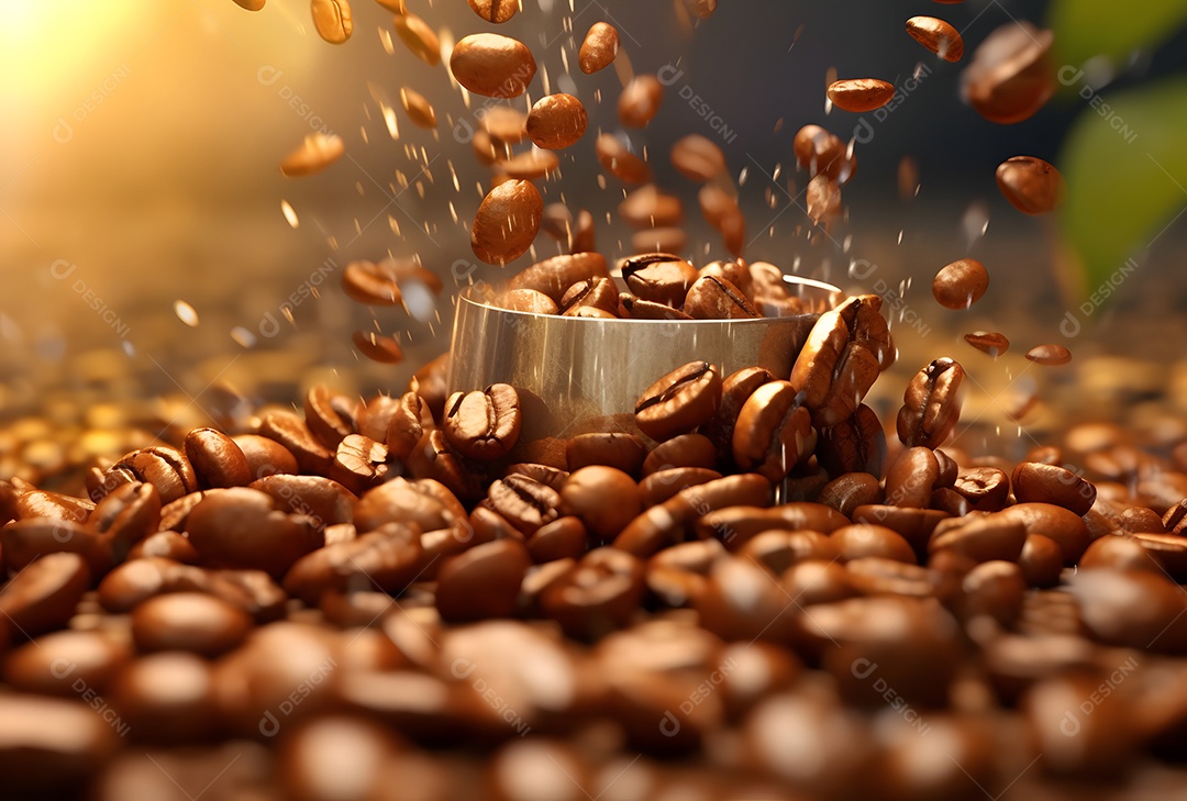 Grãos de café torrado sobre fundo isolado