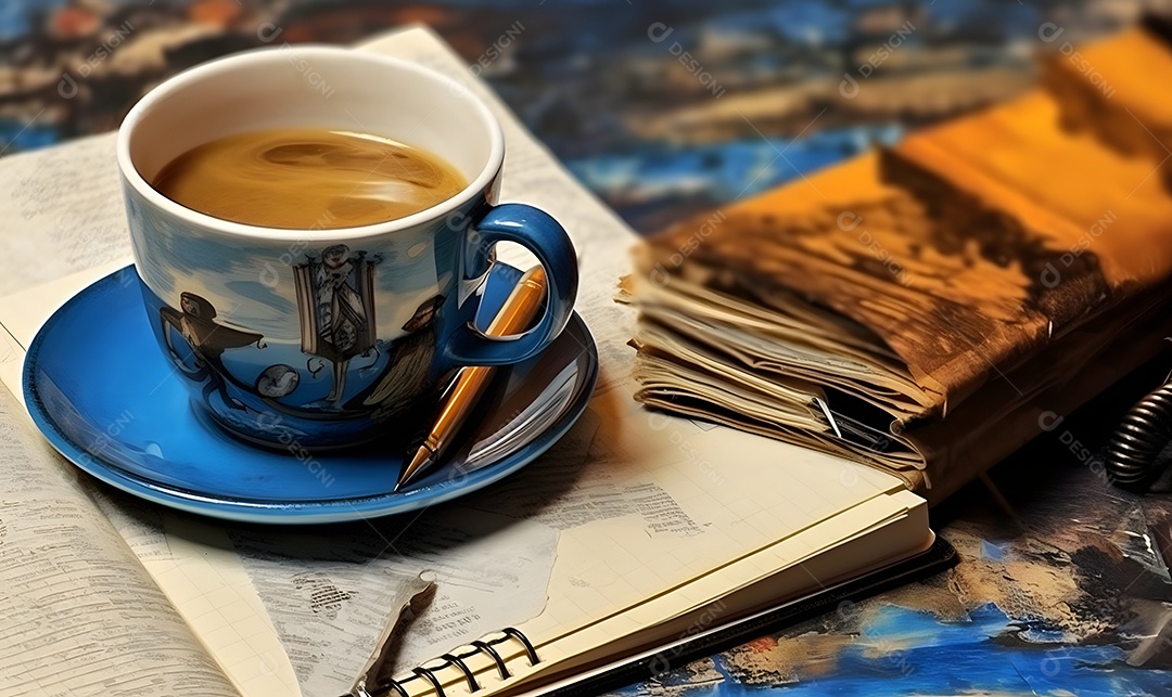 Xícara de café sobre uma mesa de café da manhã