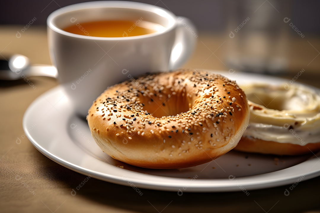 Rosca sobre um prato ao lado de xícara de café