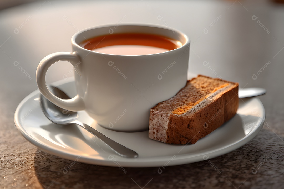 Bolo sobre um prato ao lado de xícara de café