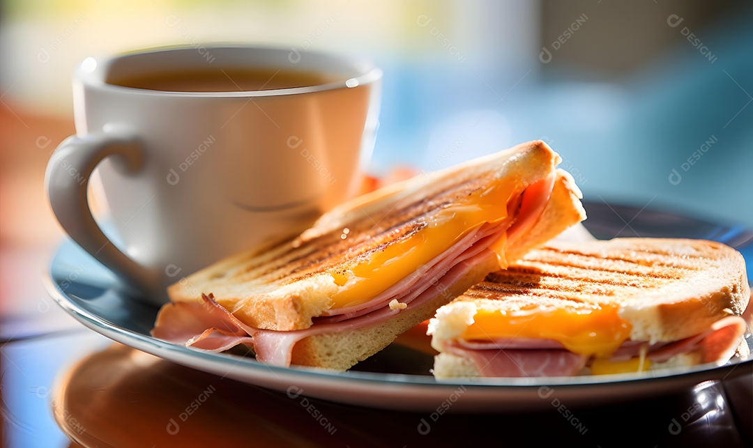 Misto quente sobre um prato ao lado de xícara de café