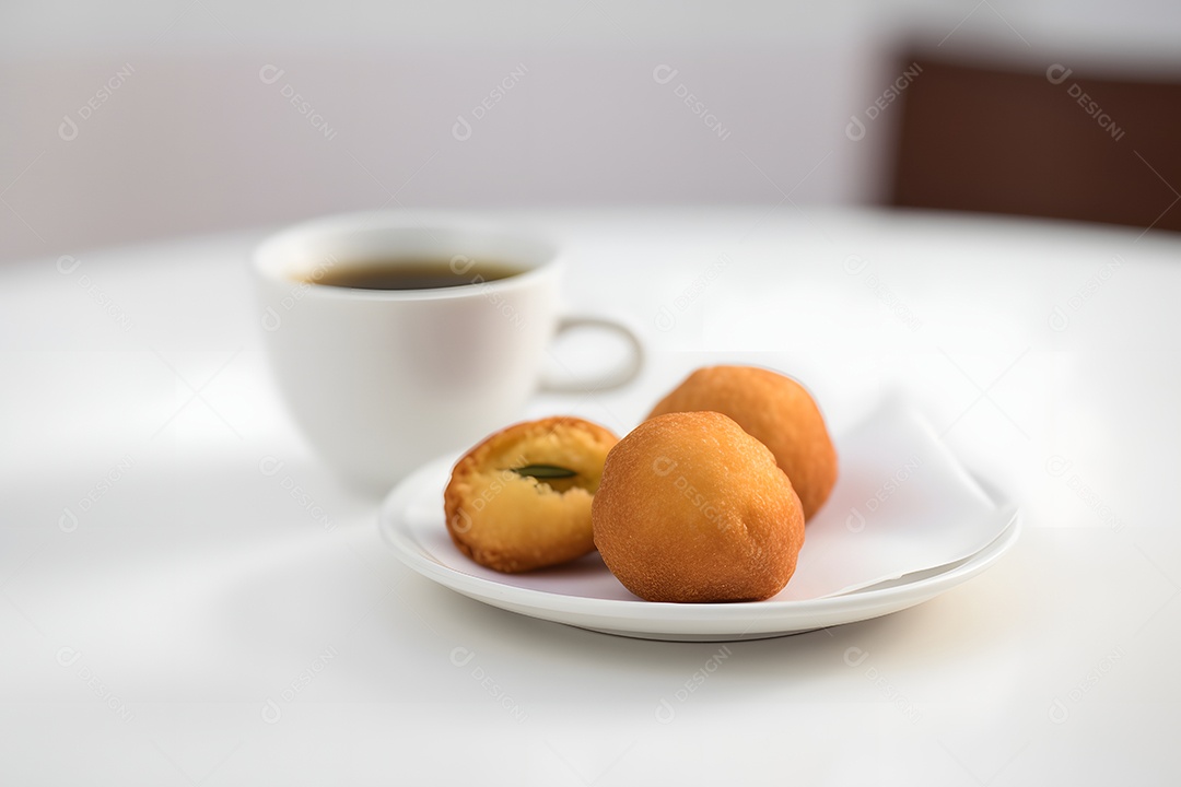 Bolo sobre um prato com uma xícara de café