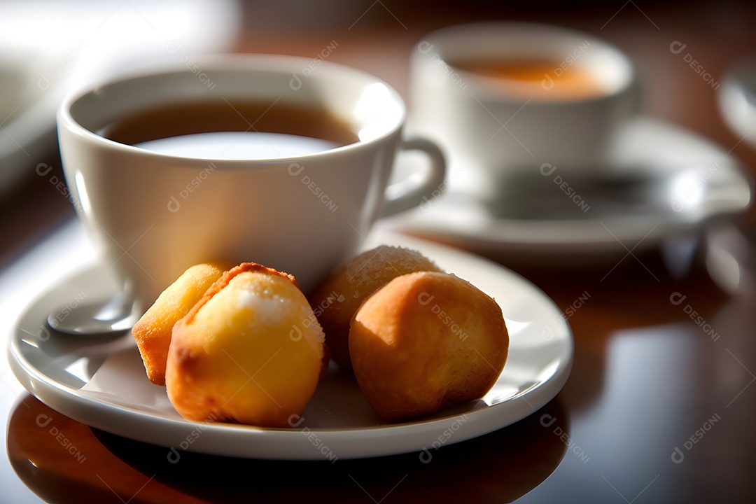 Bolo sobre um prato com uma xícara de café