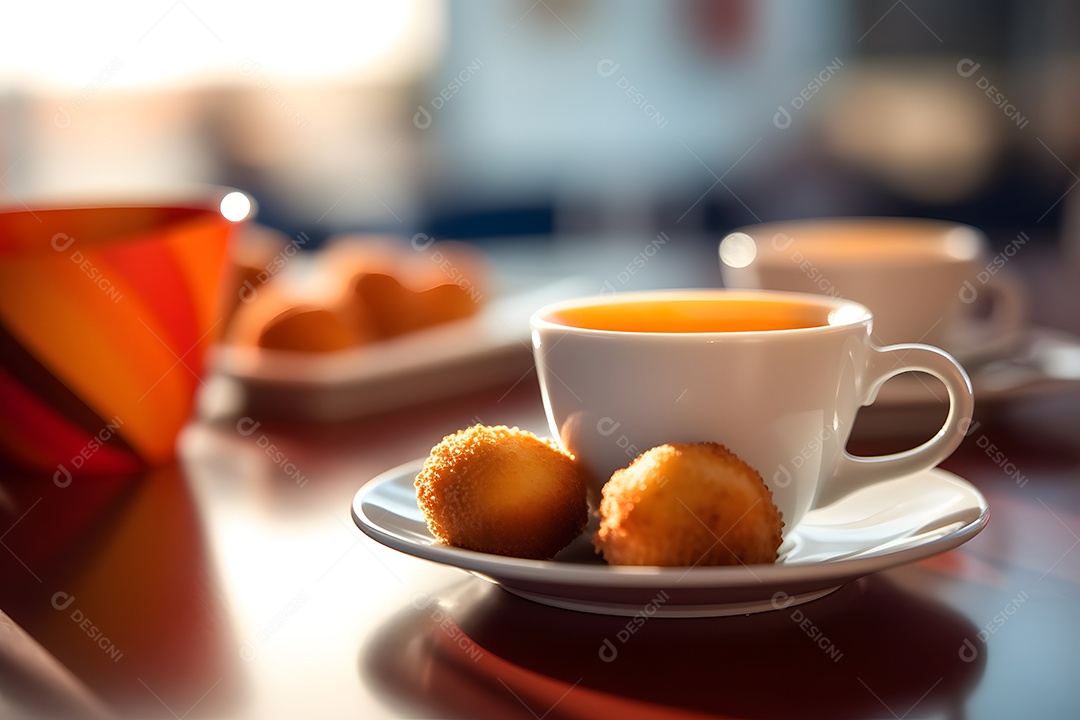 Bolo sobre um prato com uma xícara de café