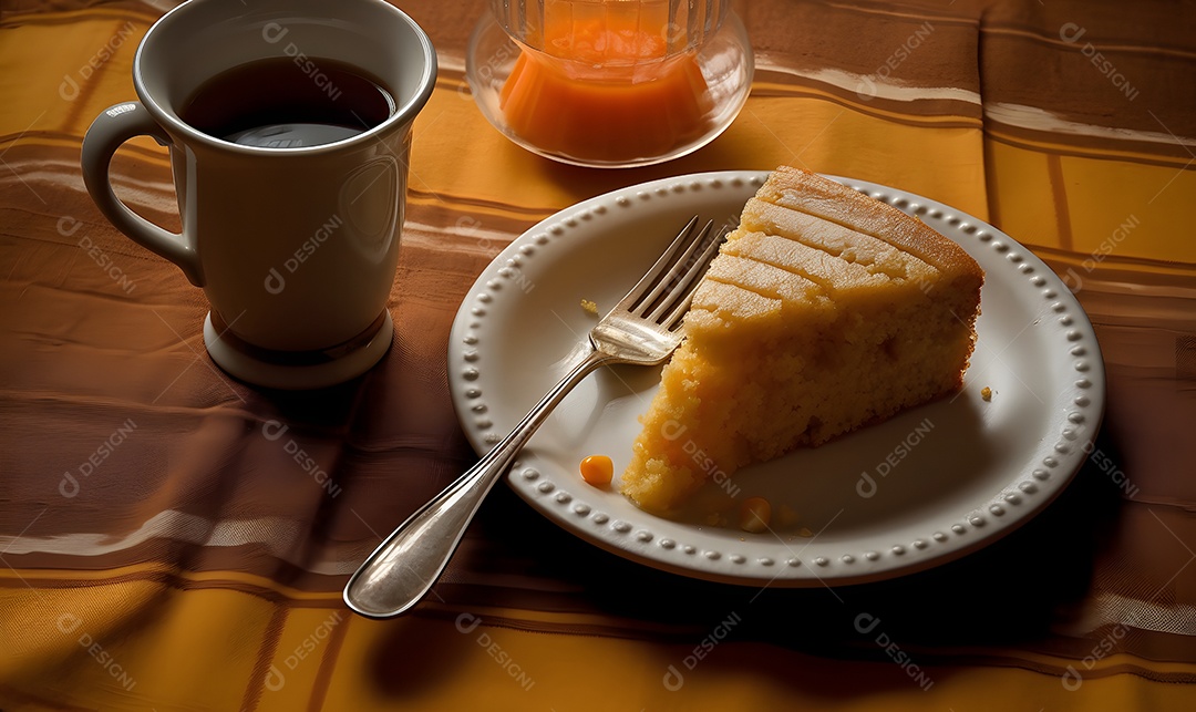 Bolo de milho sobre prato sobre uma mesa de madeira café da manhã