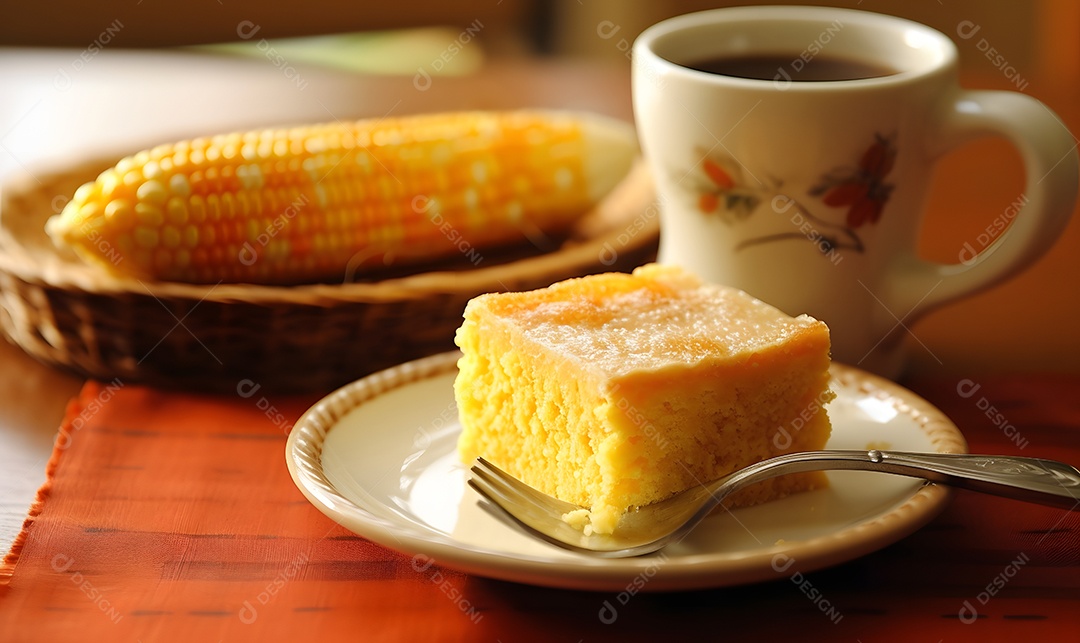 Bolo de milho sobre prato sobre uma mesa de madeira café da manhã