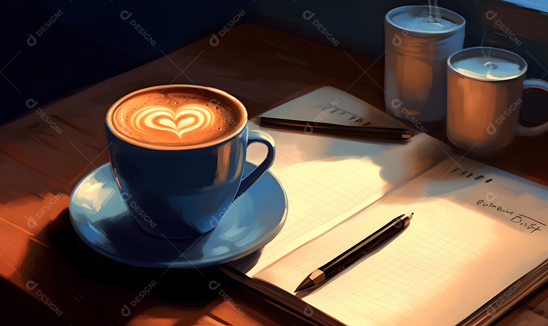 Xícara de capuccino sobre uma mesa de madeira