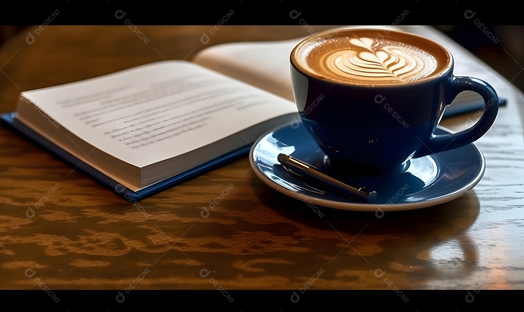 Xícara de capuccino sobre uma mesa de madeira