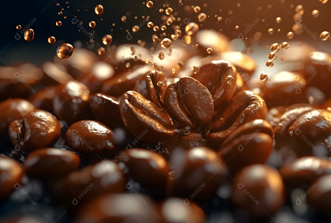 Grãos de café torrado sobre fundo isolado