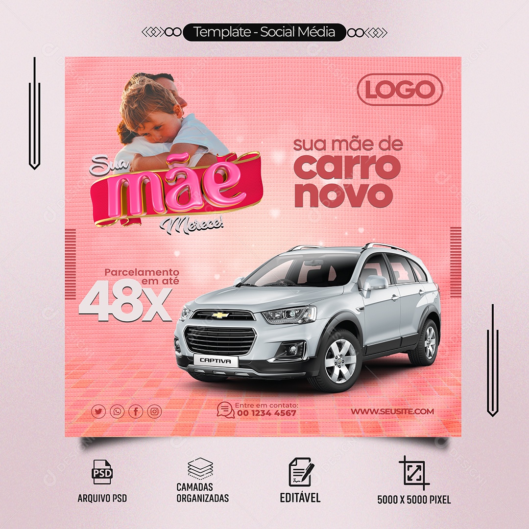 Sua Mãe Merece Sua Mãe de Carro Novo Social Media PSD Editável