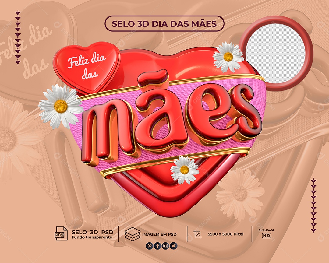 Selo 3D Para Composição Feliz Dia Das Mães PSD