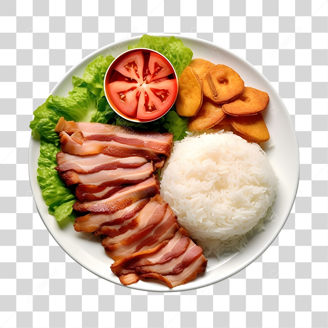 Prato De Comida Com Arroz Carne E Salada PNG Transparente