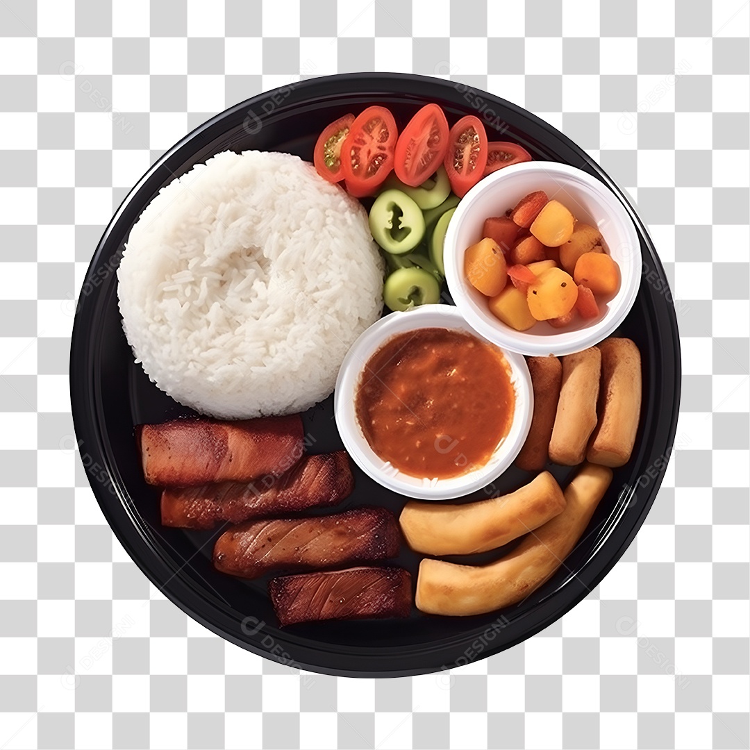 Prato De Comida Com Arroz Carne E Salada PNG Transparente
