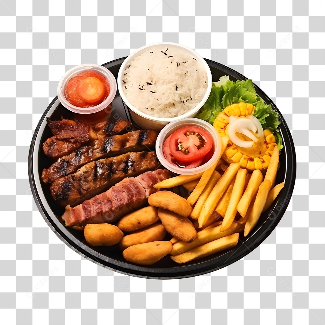 Prato De Comida Com Arroz Carne E Salada PNG Transparente
