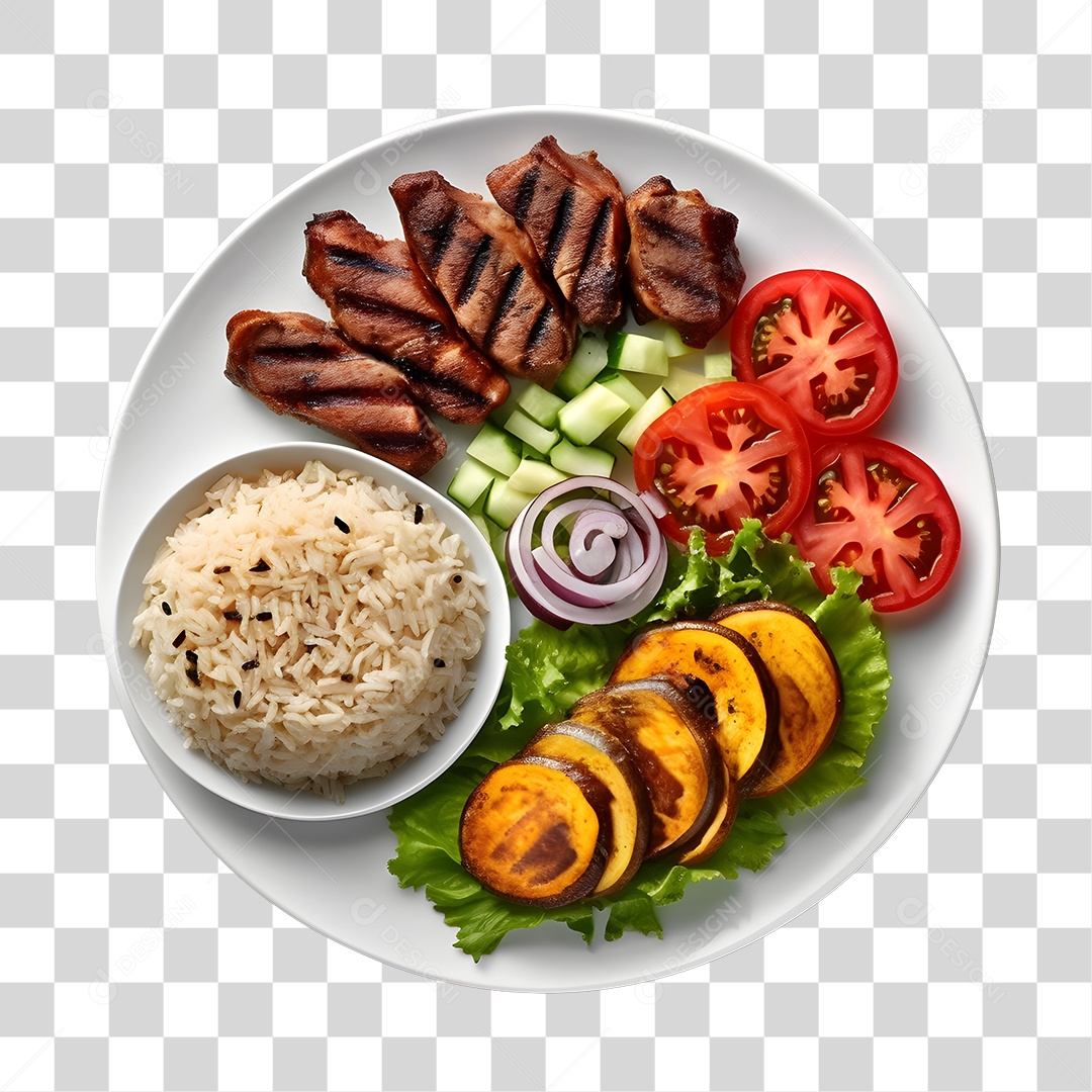 Prato De Comida Com Arroz Frango E Salada PNG Transparente