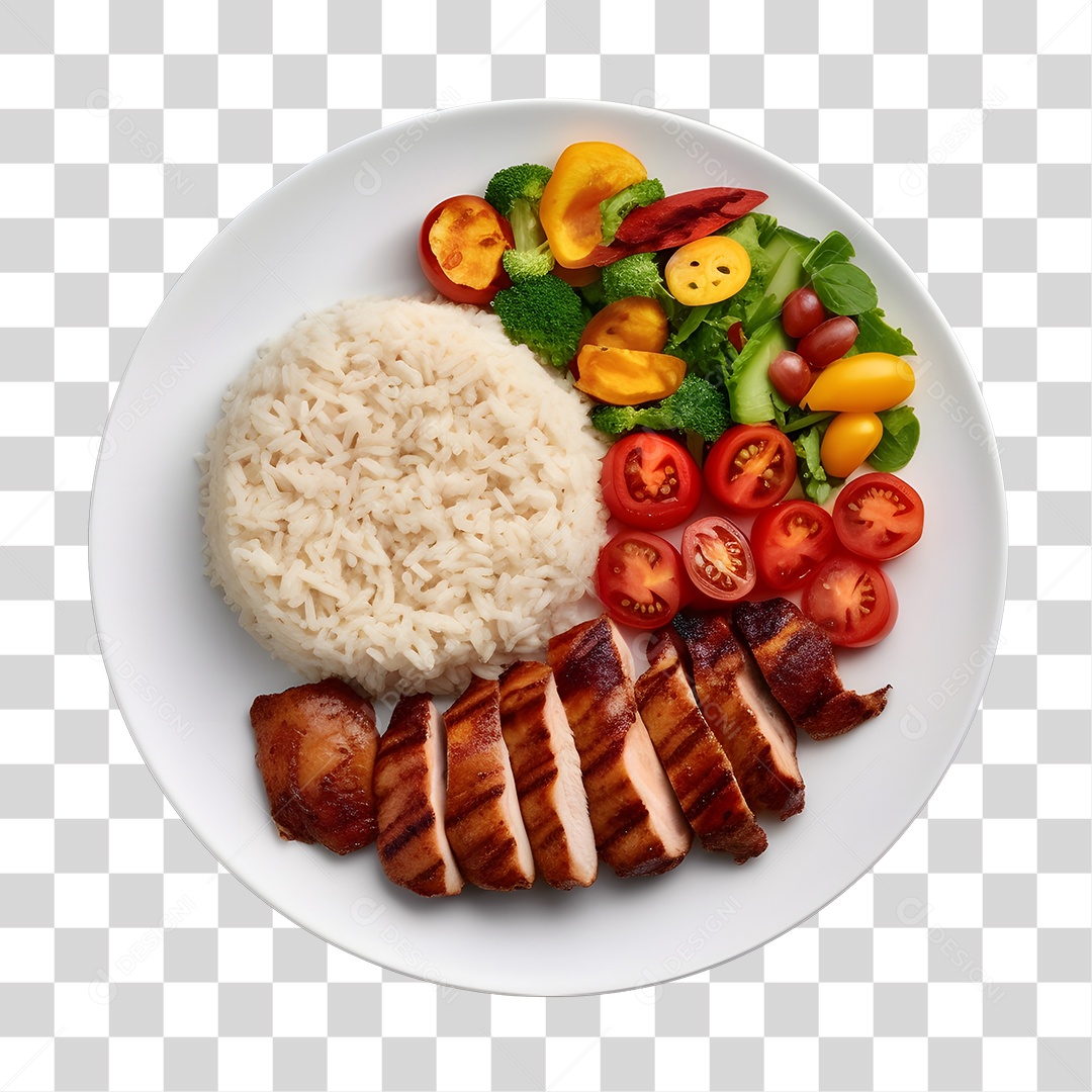 Prato De Comida Com Arroz Frango E Salada PNG Transparente