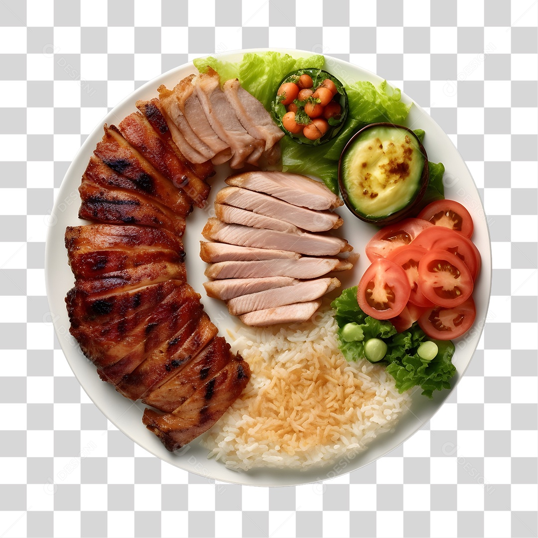 Prato De Comida Com Arroz Frango E Salada PNG Transparente